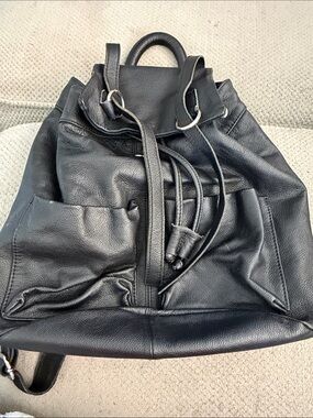 Black Leather Drawstring Backpack - Contemporary Everyday Carry